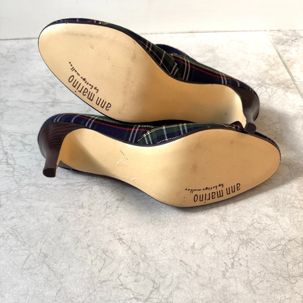 ANN MARINO by BETTYE MULLER plaid Mary jane HEELS retro pinup blue women’s 9 red - Picture 6 of 11